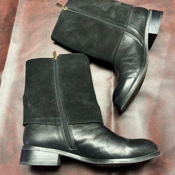 Trotters Limona black leather and suede boots with buckle, size 5 1/2 med - Picture 8 of 12